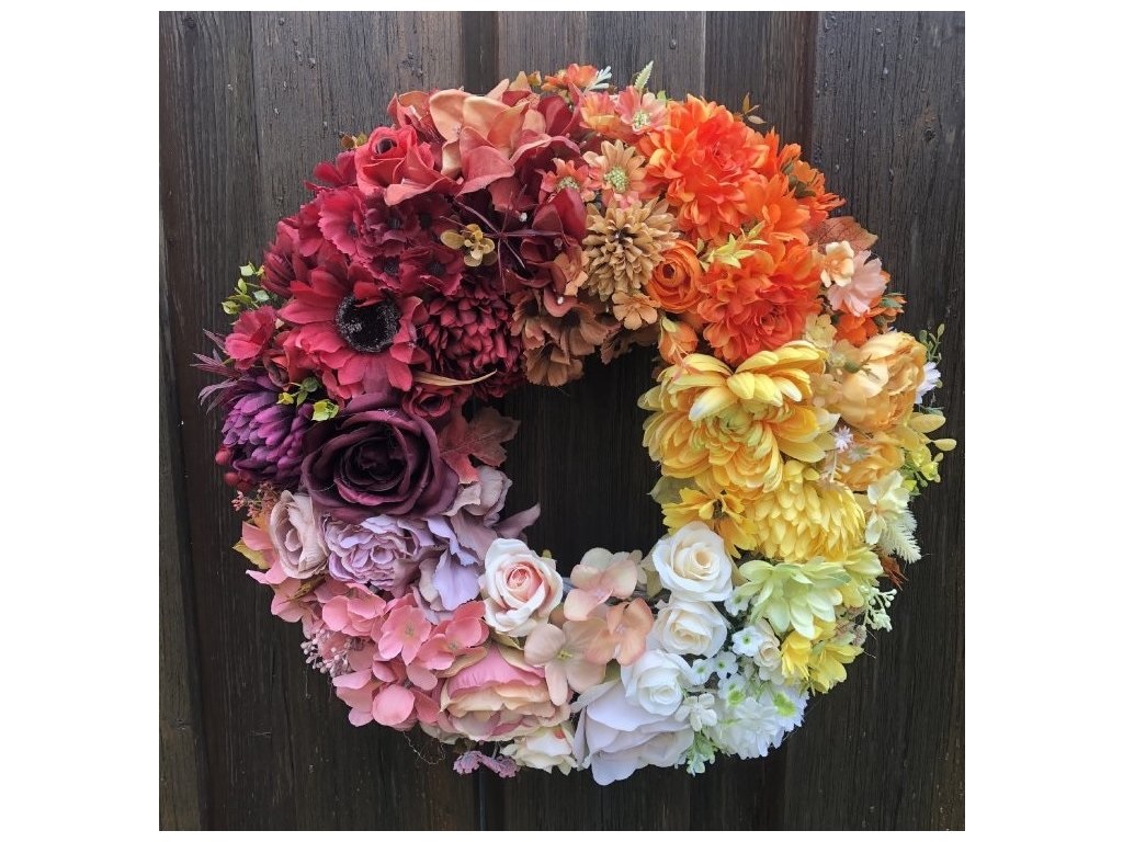 Podzimní věnec na dveře barevný duhový